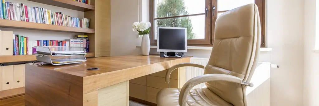 Executive desk and leather chair visualised with office design software by CIC Ltd